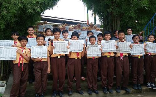 Siswa-siswi SD Unggulan Al-Ya'lu seusai mengikuti try out kejujuran di sekolah.